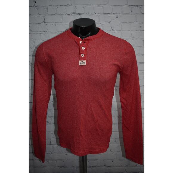 Hollister Henley Shirt Mens Size Medium Cotton Polyester Blend Red - Picture 2 of 6